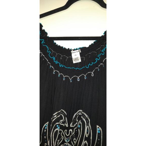 Krista Lee Top Womens XL Black Boho Beaded Embroidered Hippie Comfort Artsy Tuni - Picture 6 of 16